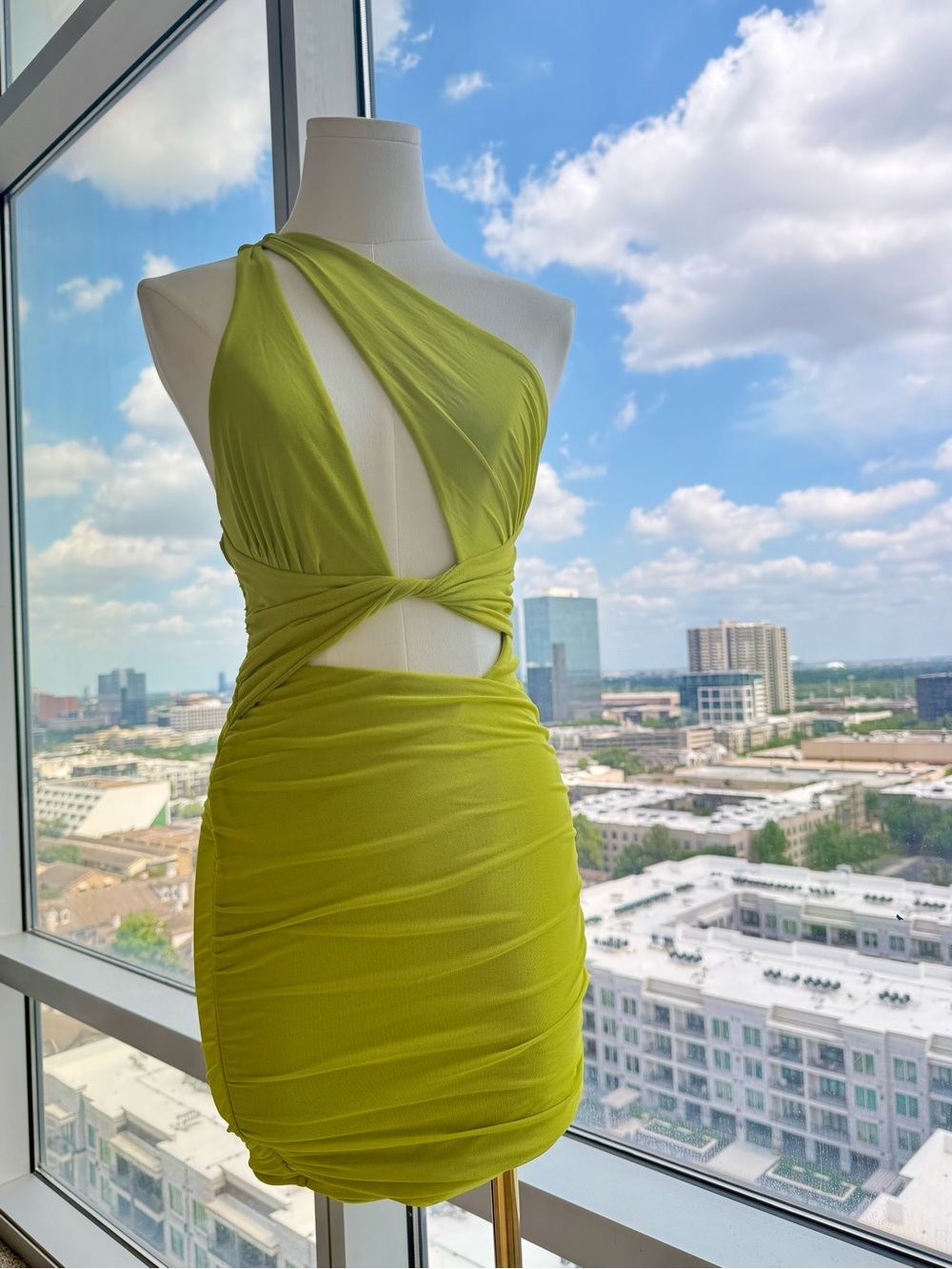 Oh Polly Lime Green Halter Cutout Ruched Mini Dress